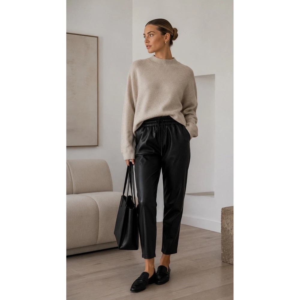 LOFT Black Faux Leather Pull On Pants XS Scandinavian Minimalist‎ Style